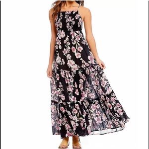 FREE PEOPLE black and pink floral maxi dress